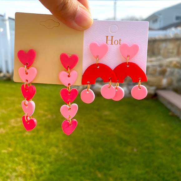 2 pair handmade heart clay earrings - Picture 2 of 3